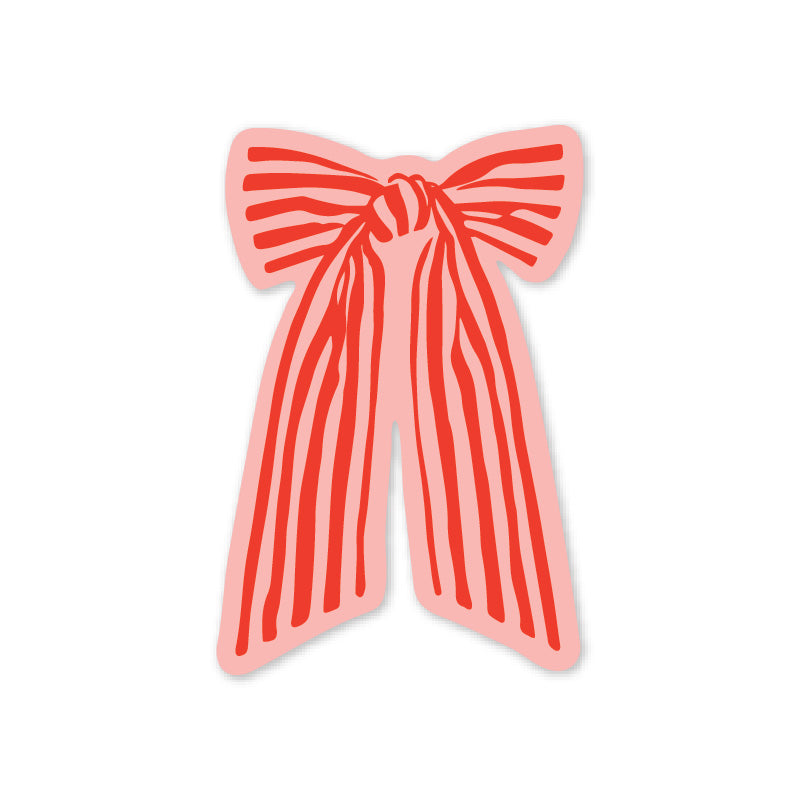 Red Striped Bow Sticker 3"