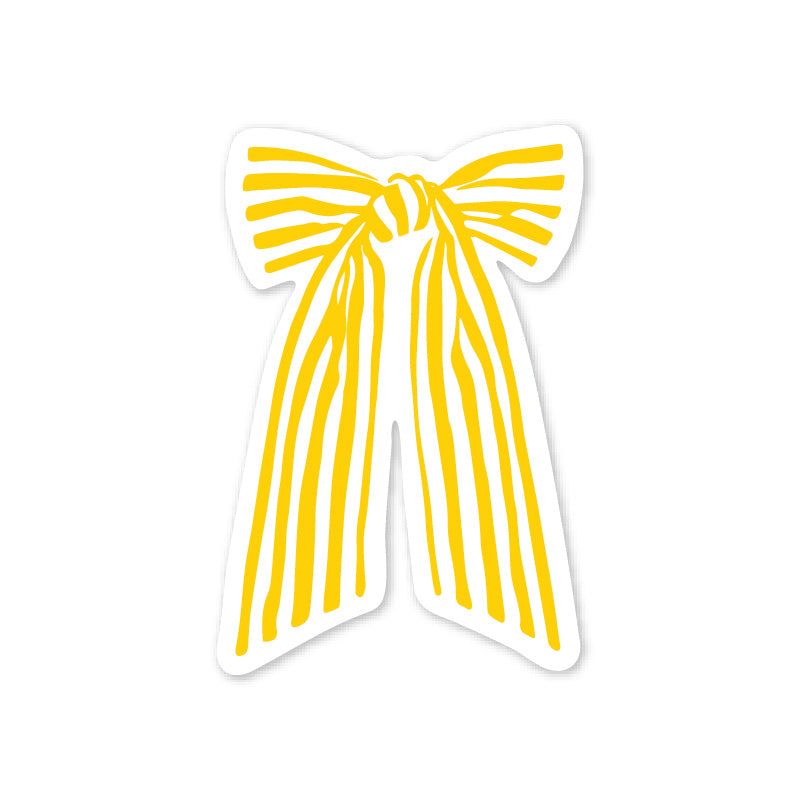 Yellow Striped Bow Sticker 3"
