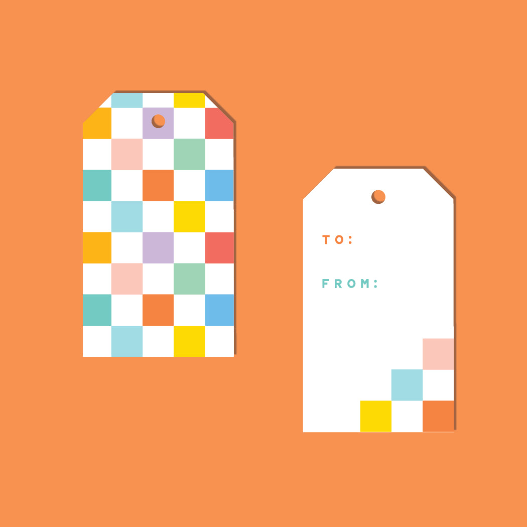 RAINBOW CHECKERBOARD GIFT TAGS, Set of 10