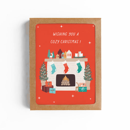 Cozy Fireplace Christmas Card-BOXED SET OF 8