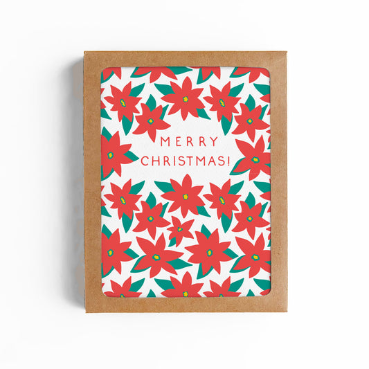 MODERN POINSETTIA MERRY CHRISTMAS CARD-BOXED SET OF 8