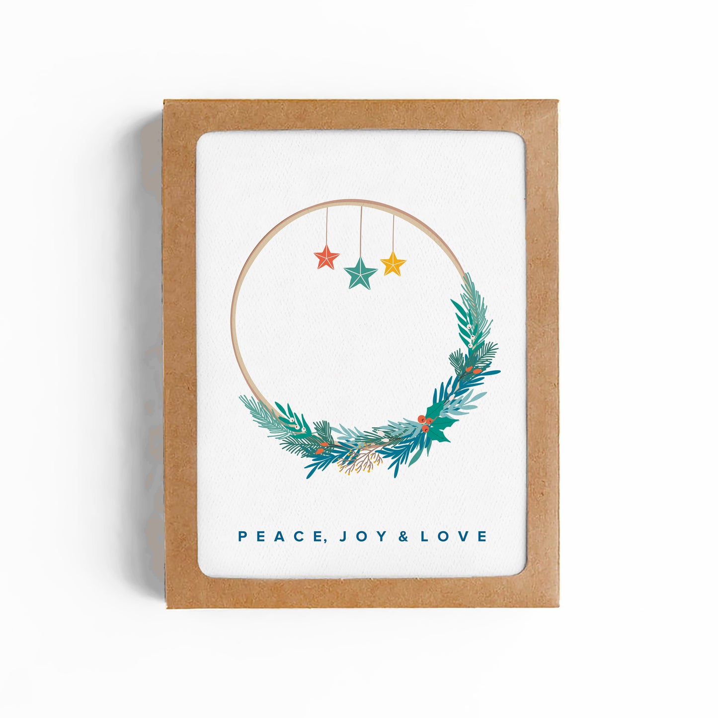 PEACE LOVE JOY WINTER WREATH CARD-BOXED SET OF 8
