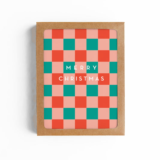 Merry Christmas Checkerboard Card-BOXED SET OF 8