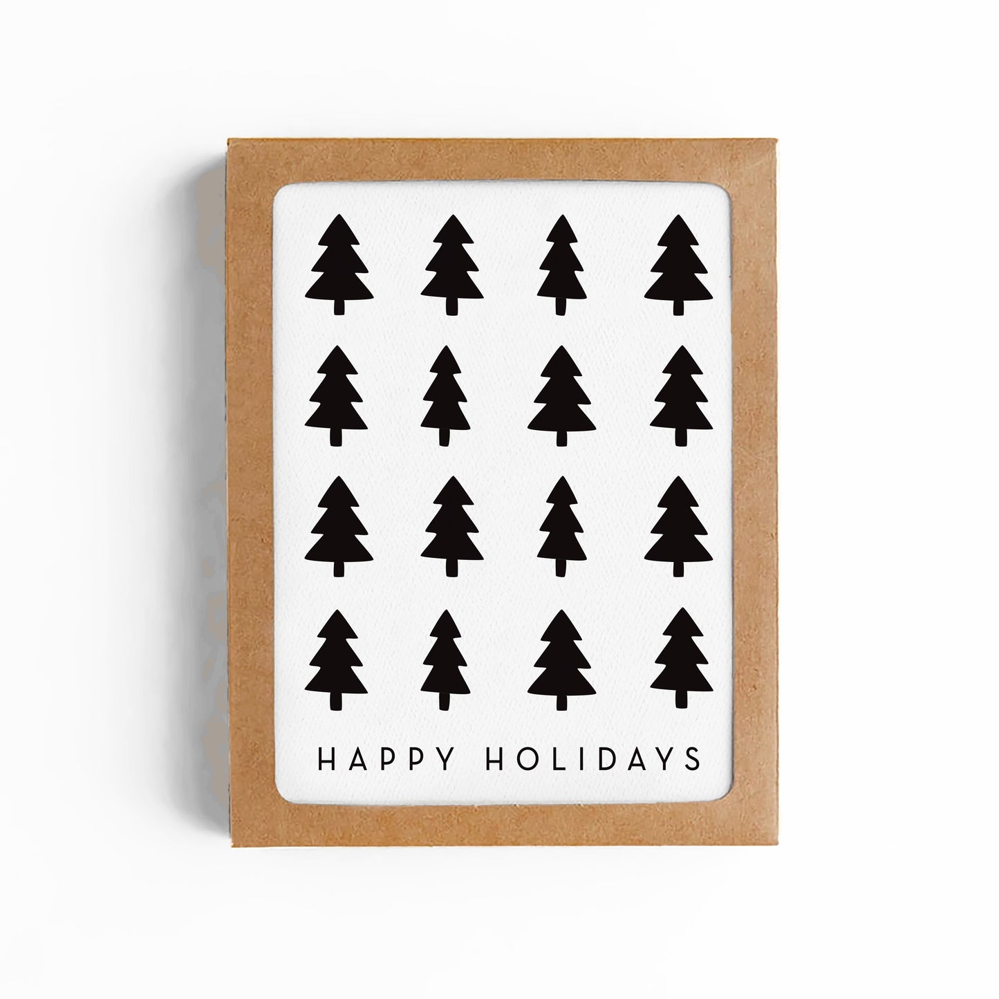HAPPY HOLIDAYS CARD- B&W CHRISTMAS TREES-BOXED SET OF 8