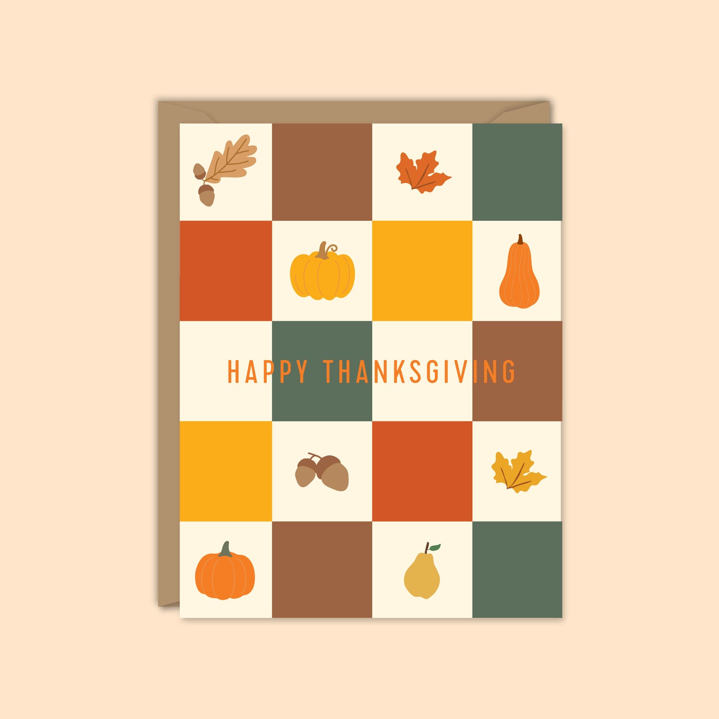 Happy Thanksgiving Fall Checkerboard Card-Boxed Set of 8
