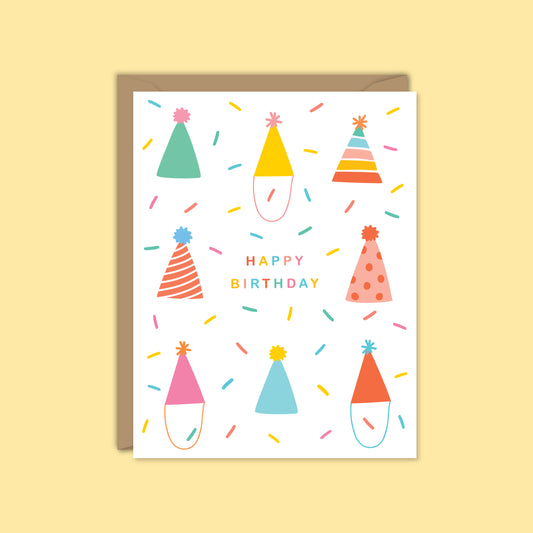 PARTY HATS HAPPY BIRTHDAY CARD