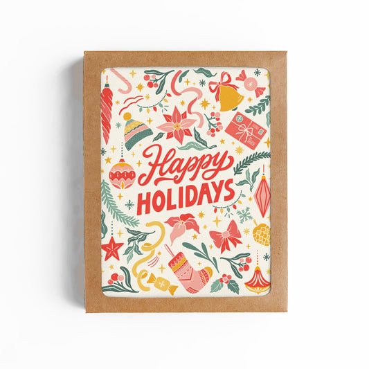 Happy Holidays Retro Christmas Card-Boxed Set of 8