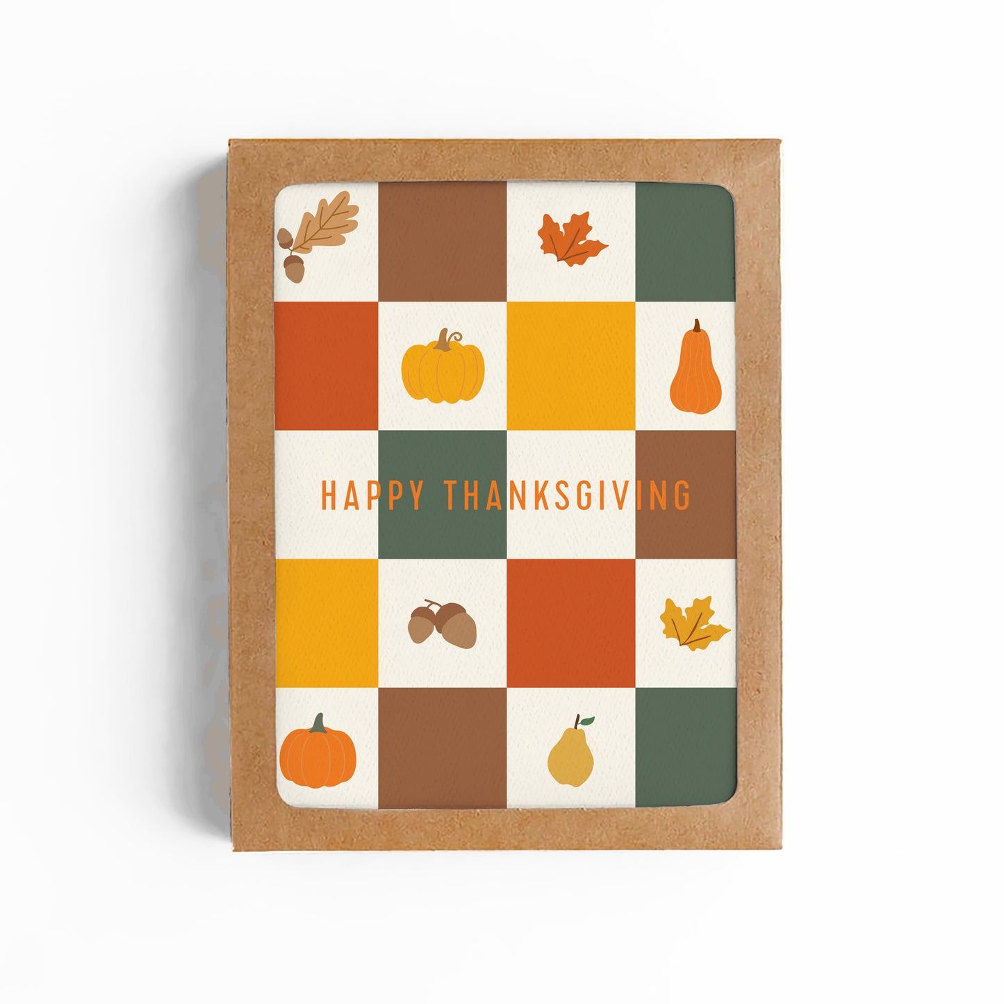 Happy Thanksgiving Fall Checkerboard Card-Boxed Set of 8