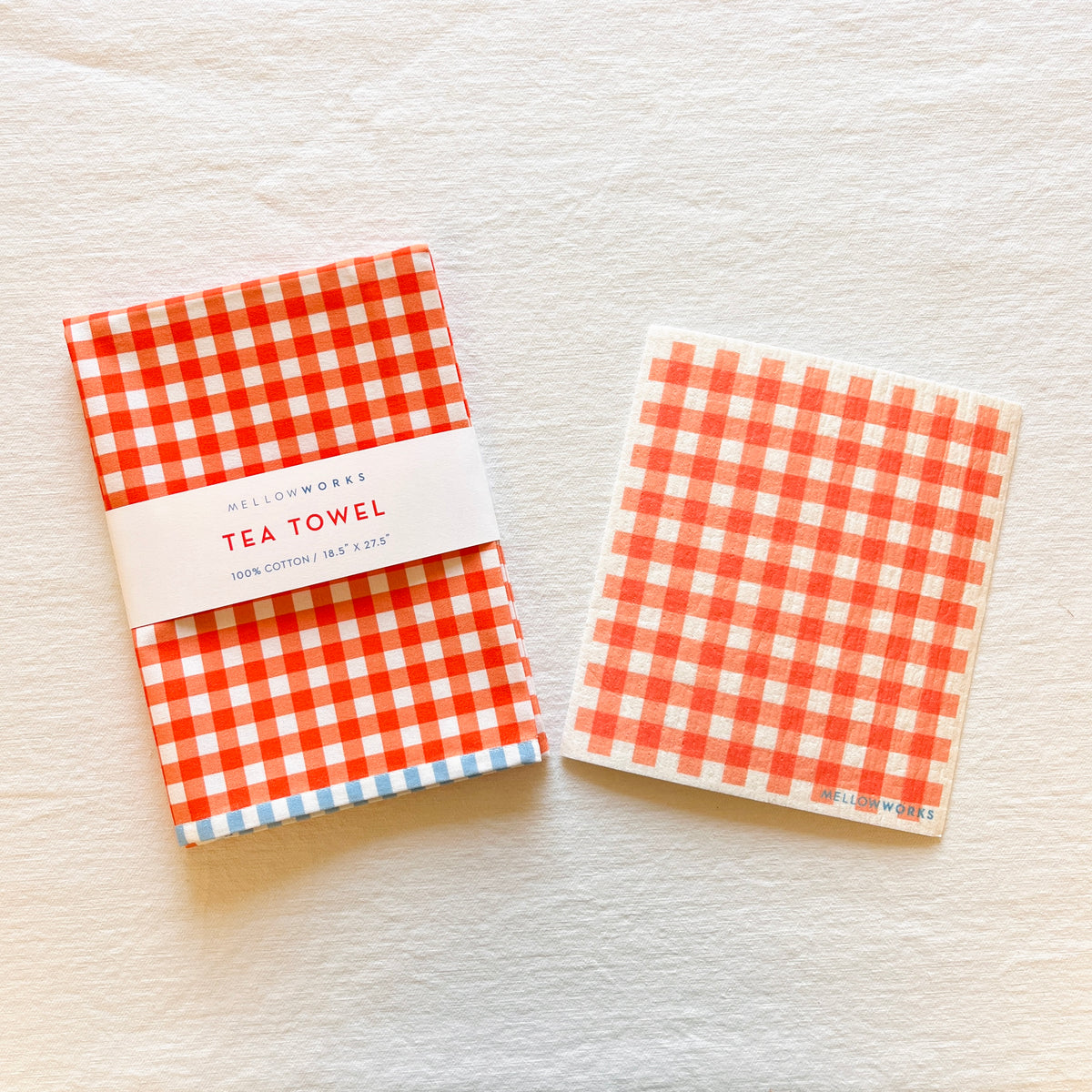 Red Gingham Tea Towel and Sponge Cloth Gift Set