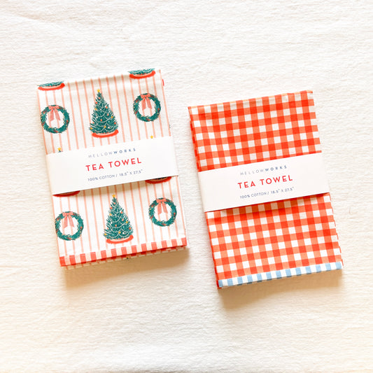 Christmas Trees and Gingham Tea Towel Set