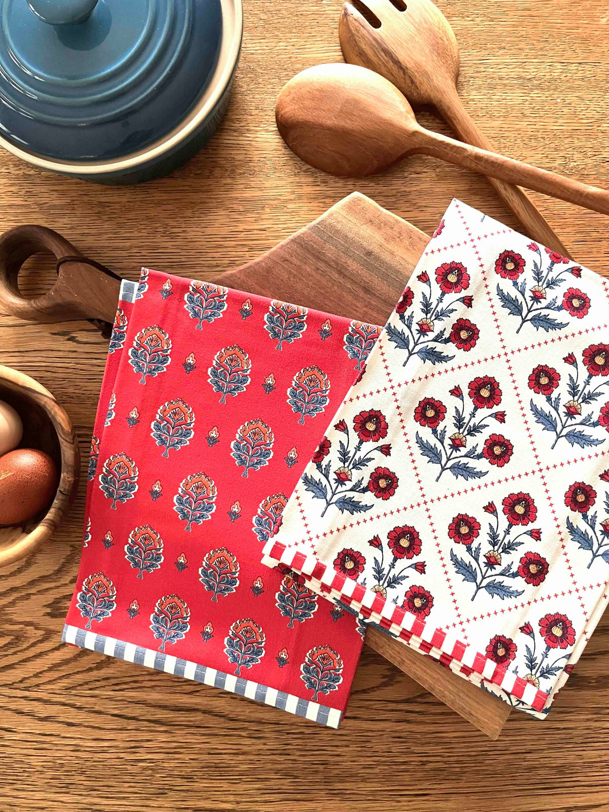 Floral Block Print Tea Towel Set