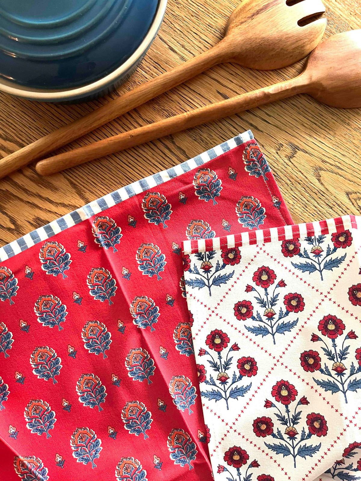 Floral Block Print Tea Towel Set