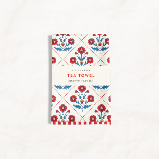 Floral Trellis Block Print Tea Towel