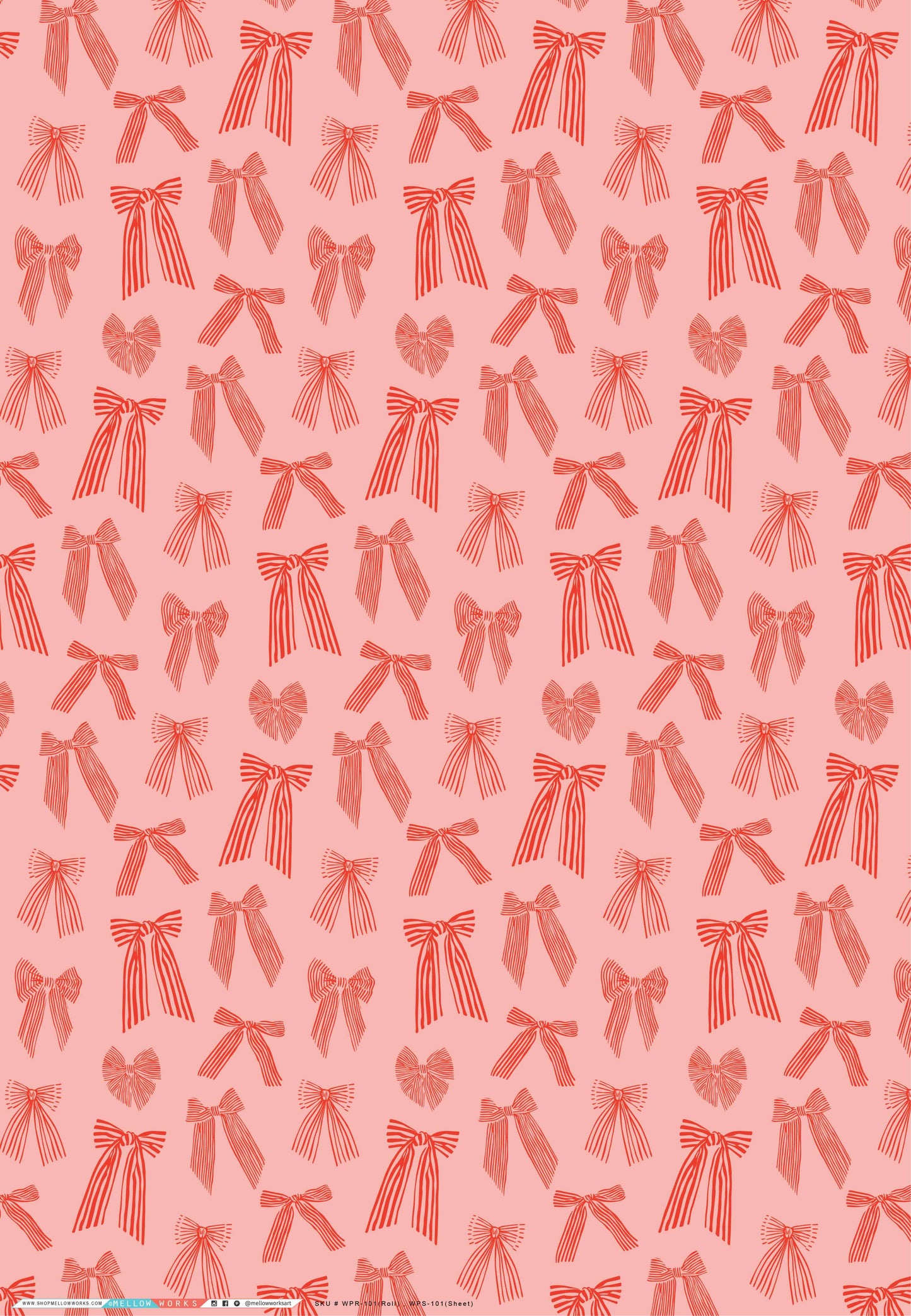 Red Striped Bows Gift Wrap Sheets