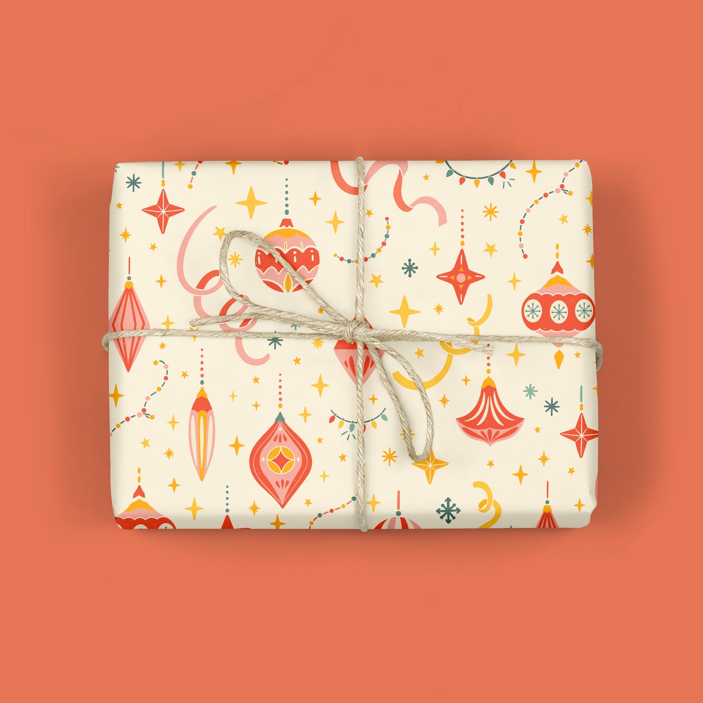 Retro Christmas Ornaments Gift Wrap Sheets