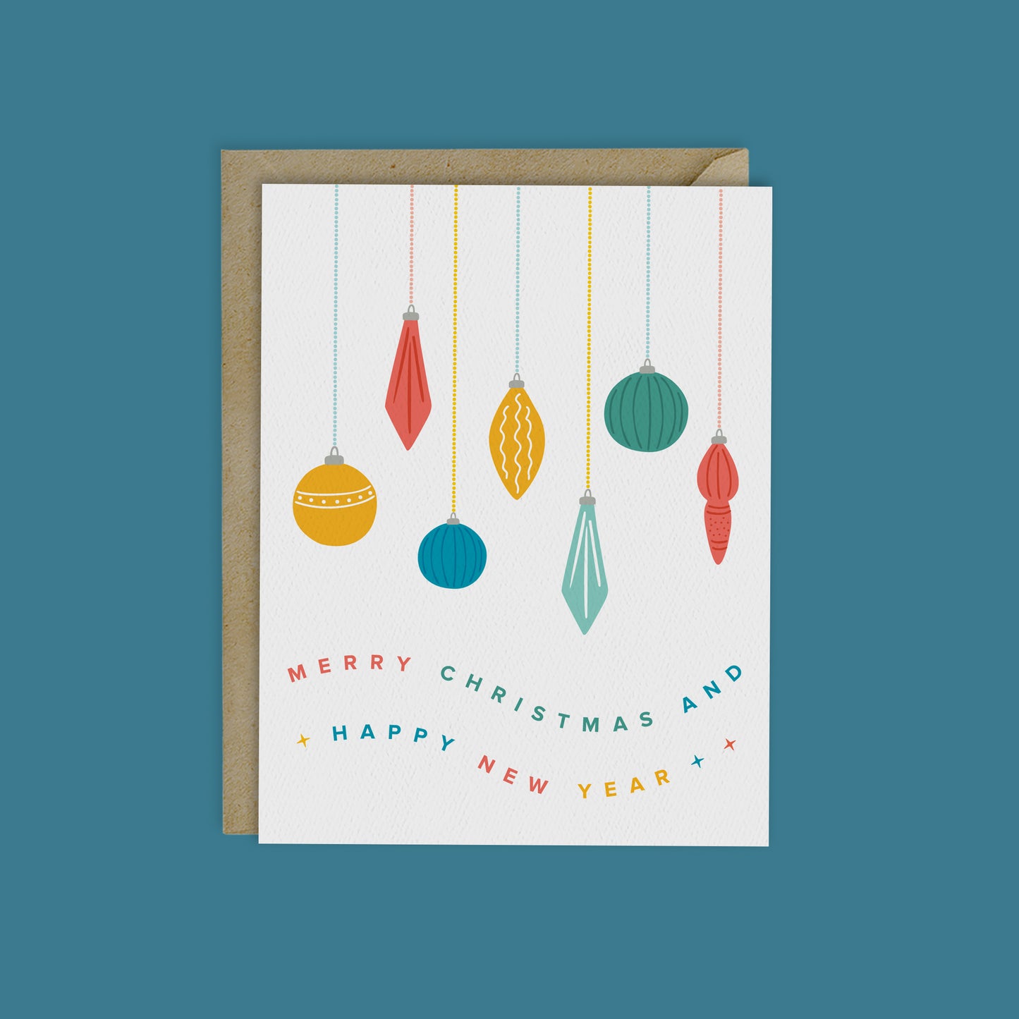 MERRY CHRISTMAS AND HAPPY NEW YEAR ORNAMENTS CARD