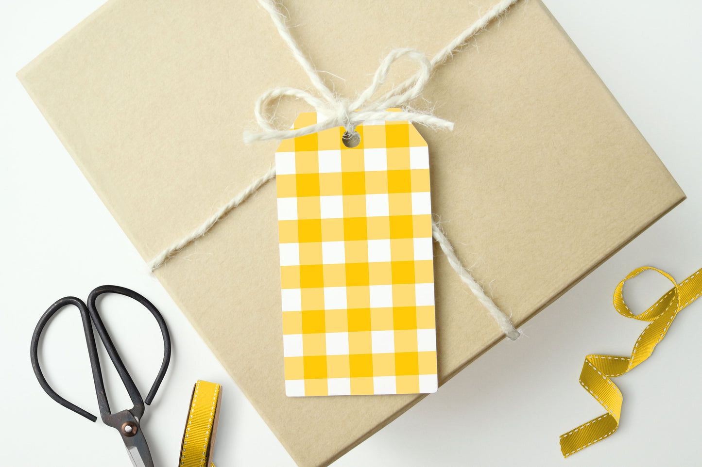 YELLOW GINGHAM CHECKS Gift Tags, Set of 10