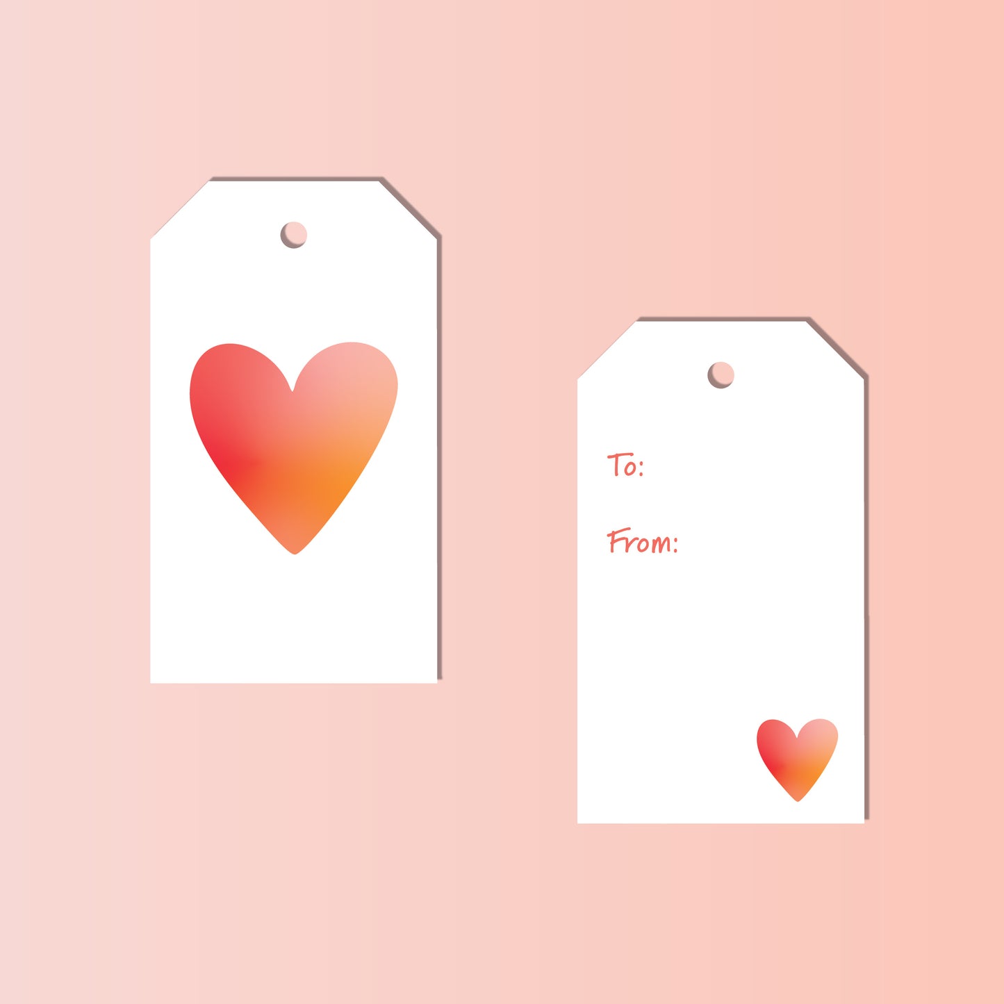 RED OMBRE HEART Gift Tags,  Set of 10