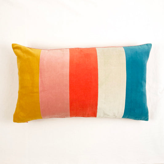 COTTON VELVET LUMBAR PILLOW COVER - Rugby Stripe in Retro