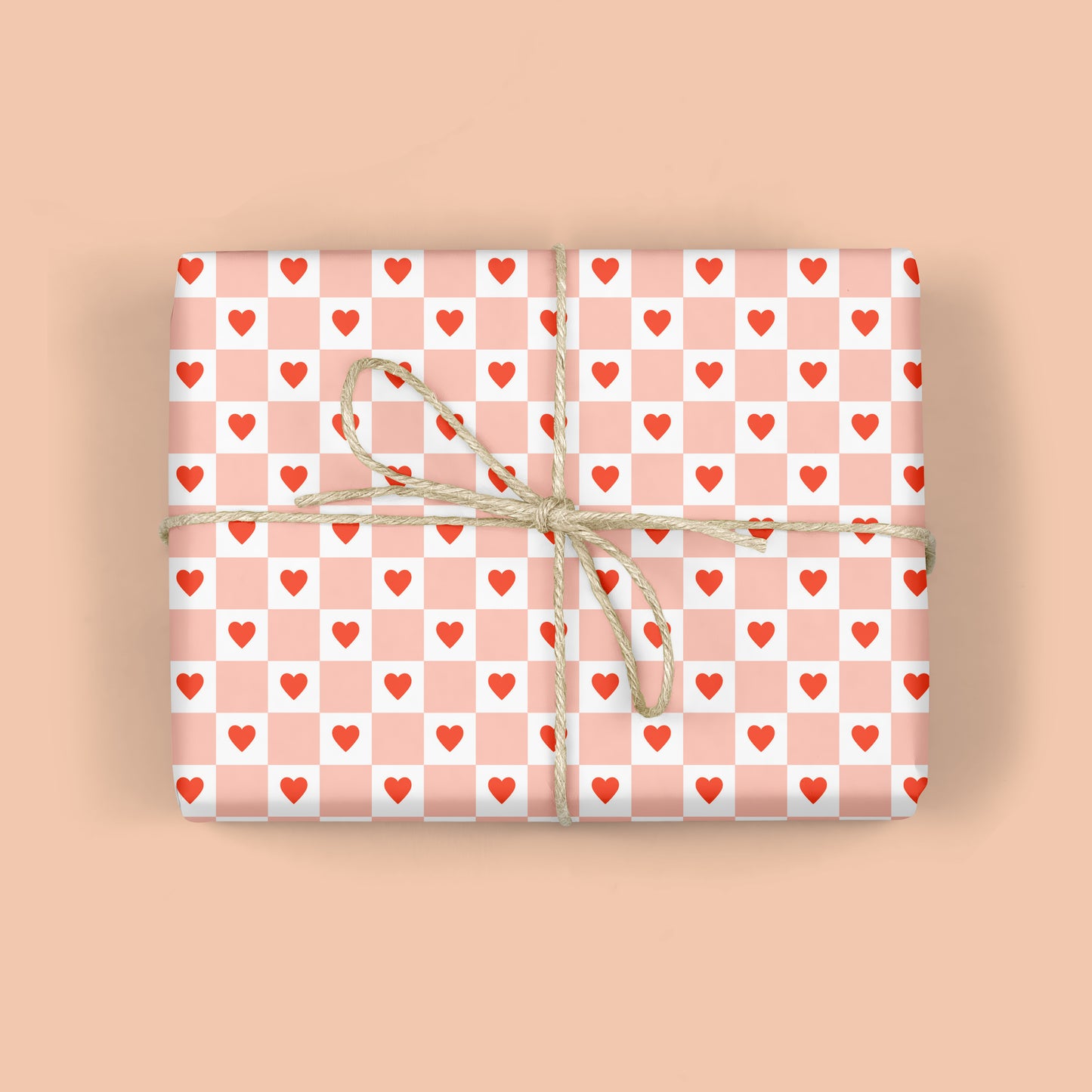 RED HEARTS CHECKERBOARD Gift Wrap Sheets