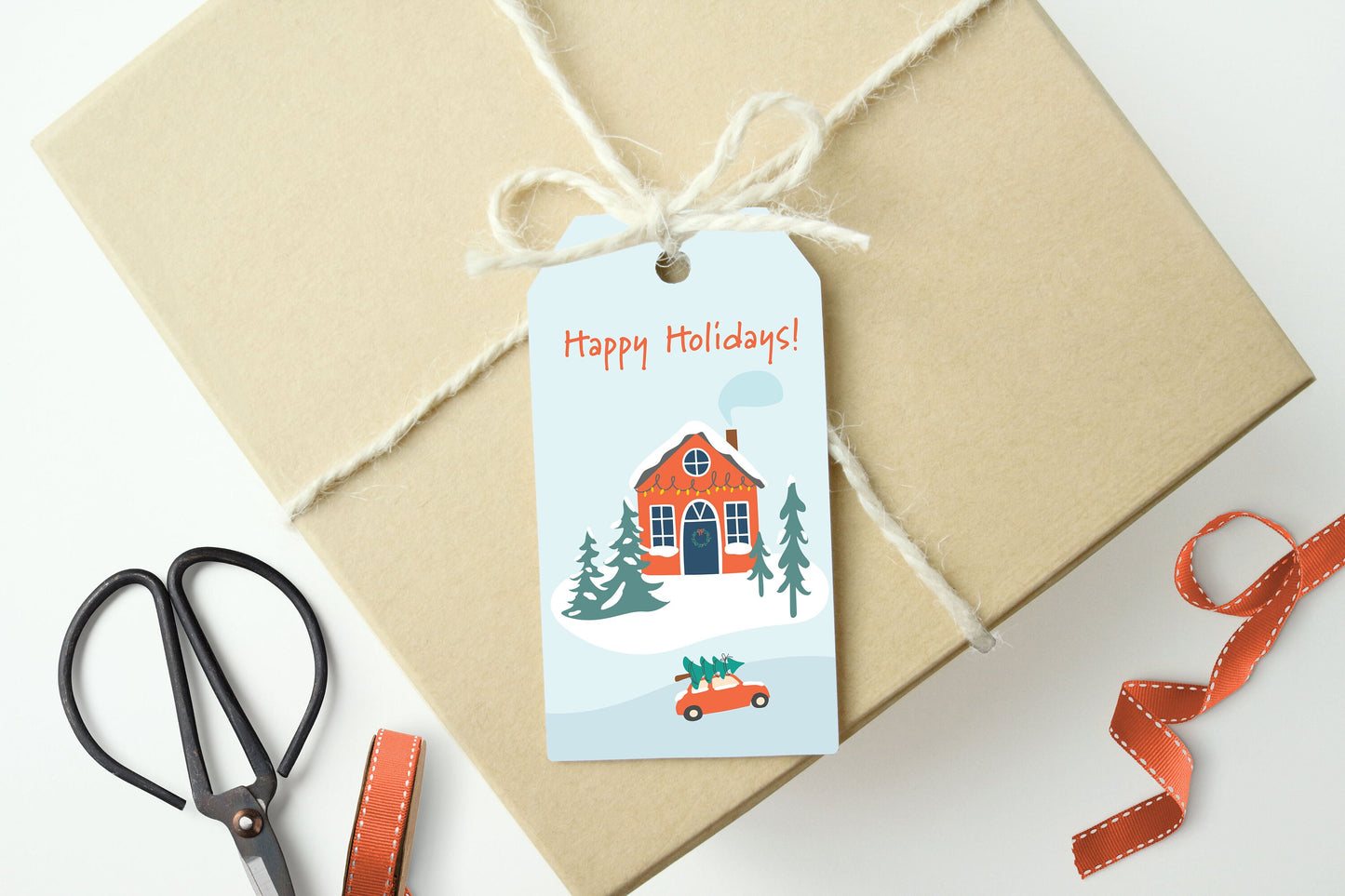 HAPPY HOLIDAYS Winter Village Gift Tags ,Set of 10