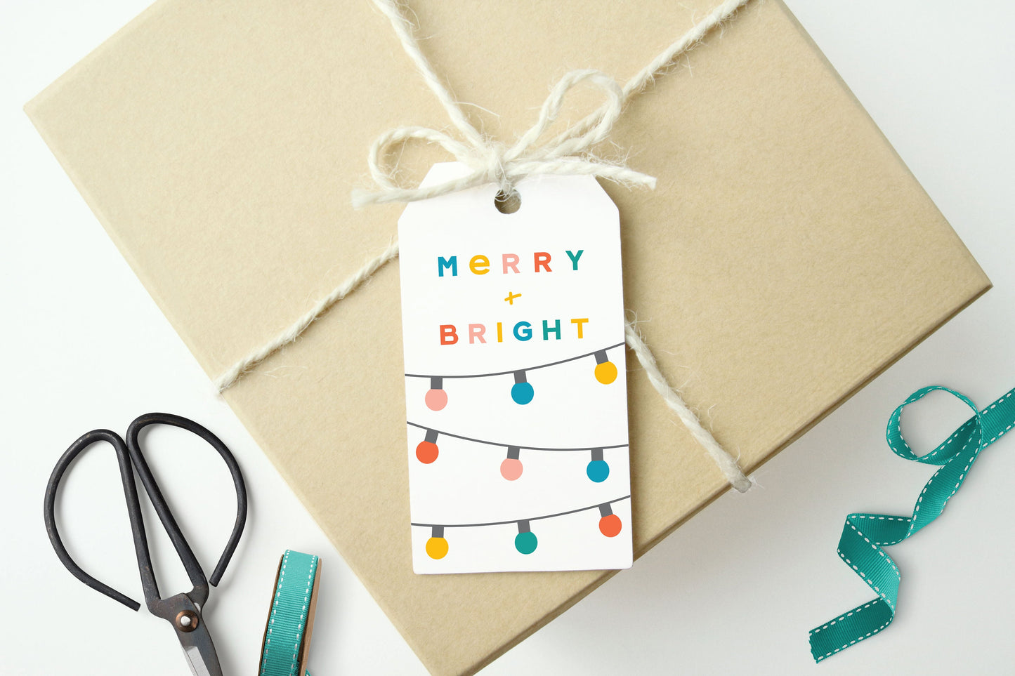 MERRY AND BRIGHT String Lights Gift Tags, Set of 10 tags